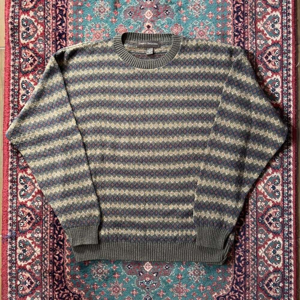 Liberty Sweaters Geometric Stripe Knit Crewneck Sweater